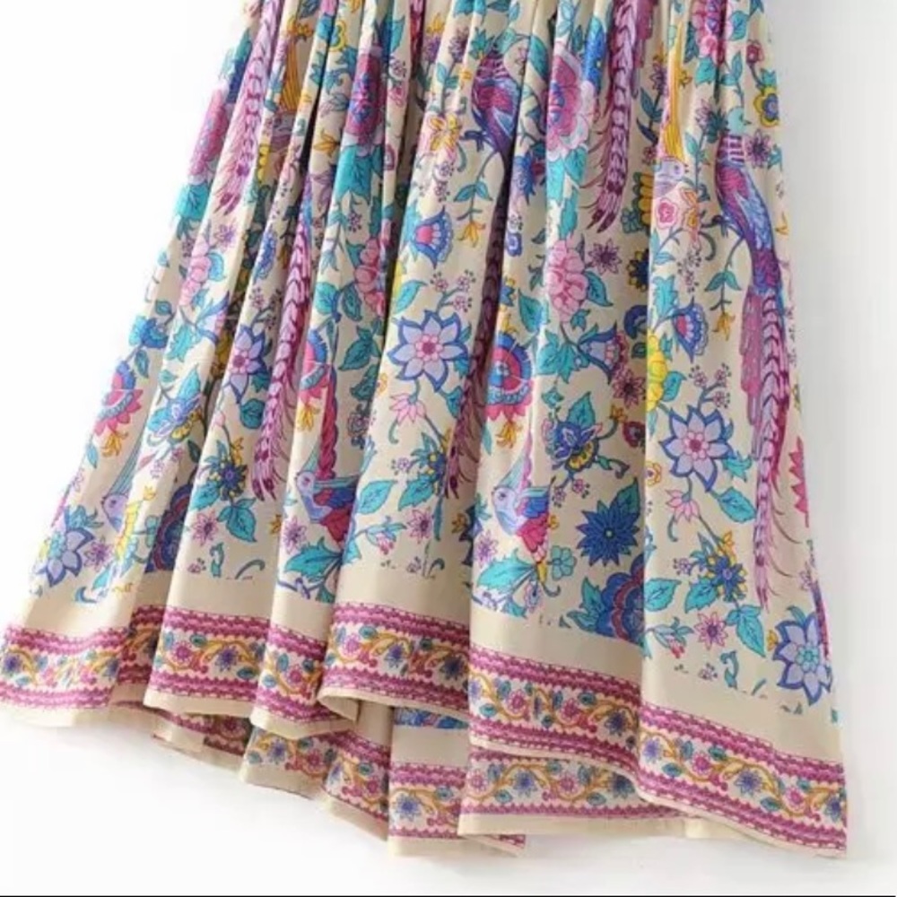 Colorful Bird Boho Floral Gypsy Print Dress - Picture 10 of 10
